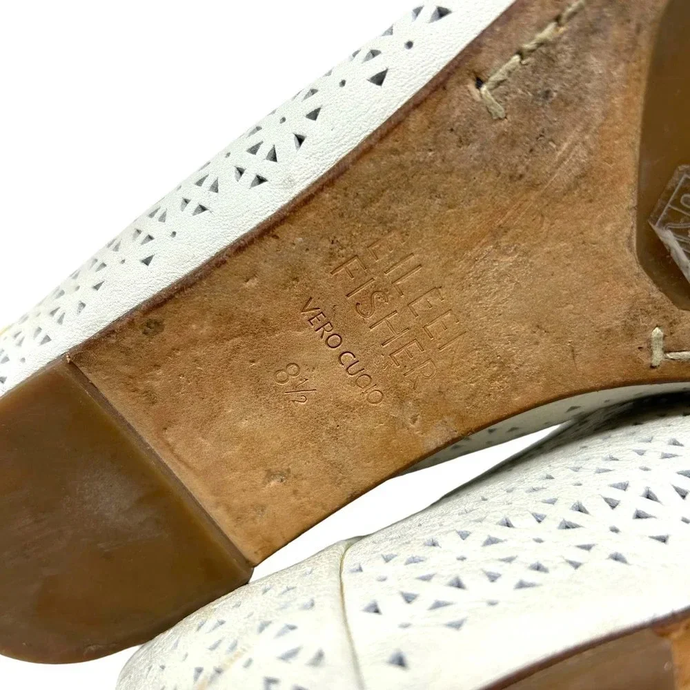 Eileen Fisher White Lasercut Leather Ballet Flats‎ Size US 8.5